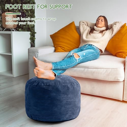 HIGOGOGO Round Stuffed Pouf Ottoman, Corduroy Poufs with Foam Chunk Filling, Furry and Fluffy Pouf Foot Stool Storage Ottoman, 20 X 15 Floor Poufs Foot Rest for Living Room, Bluestone - color: Bluestone, size: 20"D x 20"W x 15"H