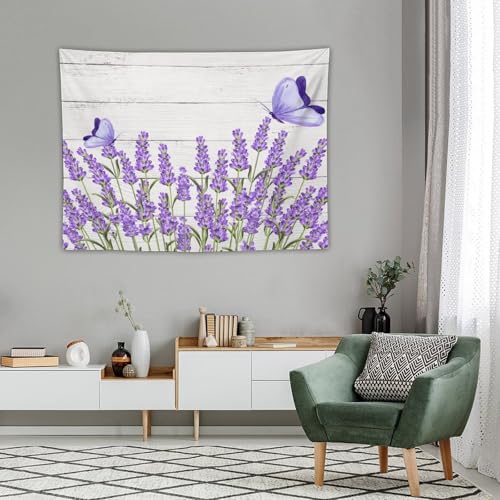Purple Lavender Floral Tapestry,Rustic Spring Flower and Butterfly Wall Hanging for Bedroom Living Room Dorm Decor, 40"x30" - color: Lavender Floral-3, size: W40xL30in