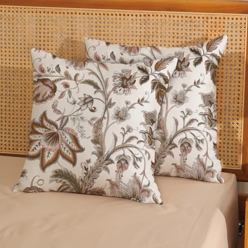 Chinoiserie Pillow Covers 16x16 Set of 2 Vintage Brown Floral Throw Pillow Covers Outdoor Decoration Boho Brown Flower Pillowcase Farmhouse Decorative Linen Cushion Case for Home Sofa Couch - color: Chinoiserie-floral-brown, size: 16" x 16" (Pack of 2)