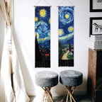 PLIGREAT 2 Pack Starry Night Tapestry with Tassels, Blue Oil Painting Art Wall Hanging Vertical Long Narrow Home Wall Tapestry for Bedroom Living Room Bathroom Dorm, 52" x 13" - color: blue,yellow
