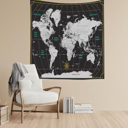 CAPSCEOLL World Map Tapestry Wall Hanging Black White Home Decoration for Bedroom 50X60 Inches - color: Black White 2, size: 50"L x 60"W