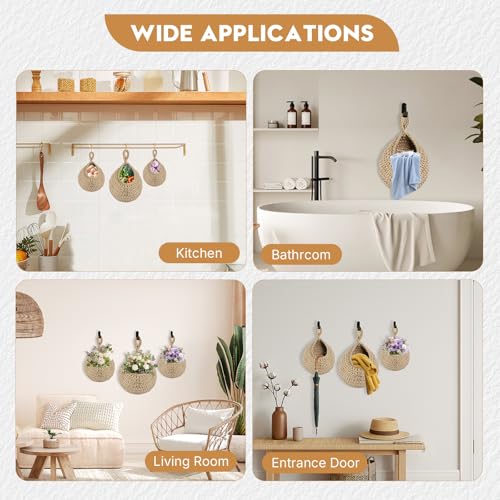 Water Drop Boho Wall Hanging Fruit Baskets for Kitchen - Bohemian Home Decor, Hanging Storage to Keep Fruits Fresh & Kitchen Tidy. - color: Khaki hemp rope