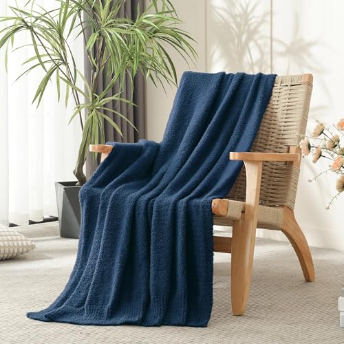 JOOJA Navy Blue Throw Blanket for Bed, Super Soft Knit Blankets, Cozy Fleece Fuzzy Fluffy Plush Chenille Throws Blanket for Couch, Sofa, 60 x 80 inches - color: Navy Blue, size: 60x80