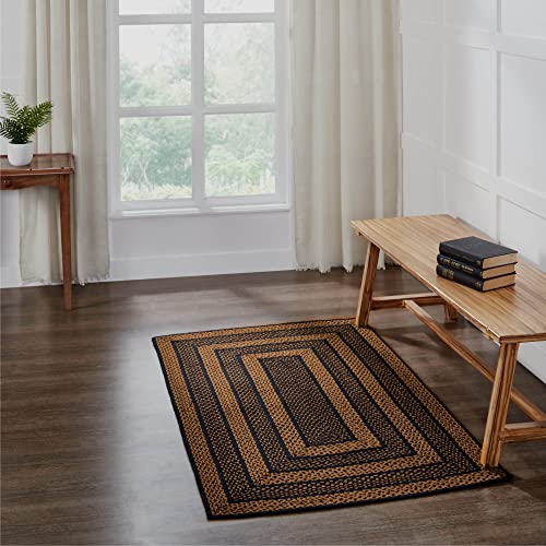 VHC Brands Black & Tan Braided Jute Rug, Non-Skid Pad, Rectangle, Black, 36x60 - color: Rectangle, size: 3' x 5' (Rectangular)