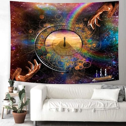 Delur Clock Time Travel Tapestry Galaxy Universe Starry Sky Wall Hanging Tapestry Milky Way Outer Space Abstract Psychedelic Nebula Headboard for Bedroom Living Room Home Decor (70.8" x 92.5") - color: Clock Time Travel, size: 70.8"L x 92.5"W