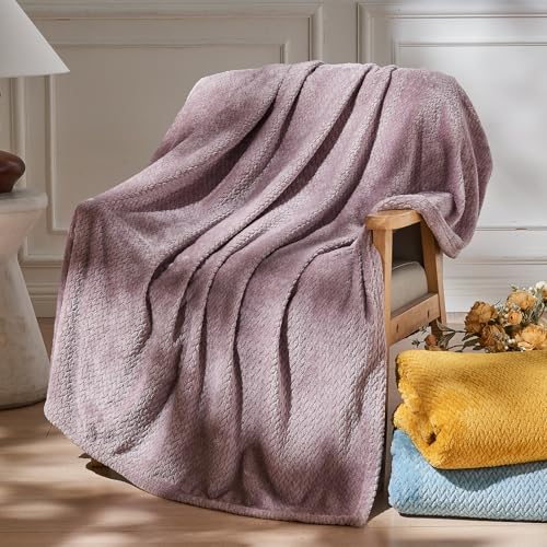 NEWCOSPLAY Super Soft Twin Blanket Light Purple Premium Silky Flannel Fleece Leaves Pattern Lightweight Bed Blanket All Season Use (Light Purple, Twin(60"x80")) - color: Light Purple, size: Twin(60"x80")