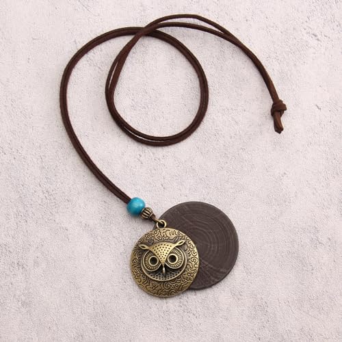 Leather Necklace for Women Long Boho Pendant Hippie Choker Necklace Bohemian Layered Leather Rope Wooden Jewelry Gifts - style: Chunky Pendant Necklace