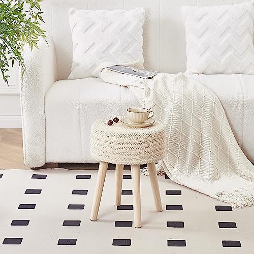 Cpintltr Round Ottoman Footstool Natural Seagrass Foot Stool Pouf Ottomans with Solid Wood Legs Hand Weave Hyacinth Footrest Step Stool for Living Room Balcony Garden Natural & Beige - color: Beige