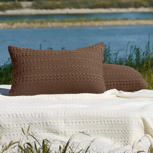 PHF 100% Cotton Waffle Pillow Shams Standard Size, 2 Pack 20" x 26" Soft Skin-Friendly Pillowcases, No Filling, Aesthetic Woven and Breathable Waffle Weave Pillow Case Covers for Bed, Chocolate - color: Chocolate, size: 26" x 20" (Pack of 2)