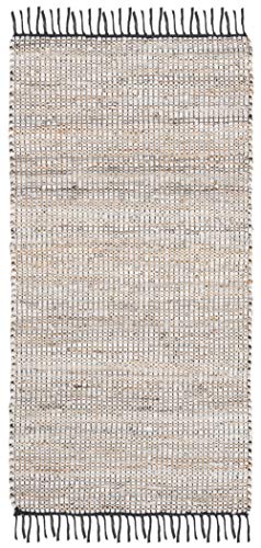 SAFAVIEH Vintage Leather Collection Accent Rug - 2' x 3', Silver, Handmade Boho Fringe Leather & Jute, Ideal for High Traffic Areas in Entryway, Living Room, Bedroom (VTL203G) - color: Silver, size: 2' x 3' (Rectangular)