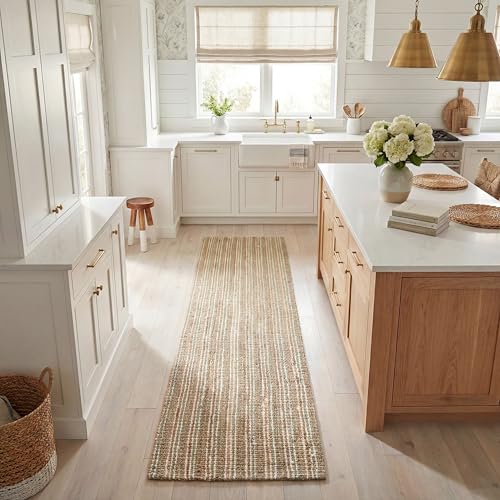 SAFAVIEH Natural Fiber Collection Runner Rug - 2'6" x 10', Sage & Natural Brown, Handmade Jute, Farmhouse Style, Chunky Textured Thick Pile (NF447S) - color: Sage/Natural, size: 2'6" x 10' (Runner)