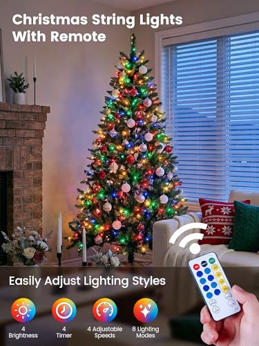 Hopolon Christmas String Lights Outdoor, 33 FT 100 LED Extendable Green Wire Twinkle Lights with Remote, 8 Modes Waterproof Fairy Light Plug in for Xmas Tree Wedding Party Patio Indoor (Multicolor) - color: Multicolor, size: 100 LED with Remote