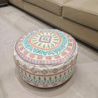 MOCOFO Round Bohemian Ottoman Pouf Cover, 18 Inch, Cotton Blend, Church Window Print, Living Room Storage Footrest, Cover Only (Jade Stone) - color: Jade Stone