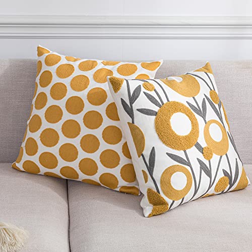 vctops Embroidery Cotton Decorative Throw Pillow Cover Boho Geometric Pattern Cushion Cover for Couch Sofa Bed (Yellow C,18"x18") - color: Yellow C, size: 18" x 18" (Pack of 1)