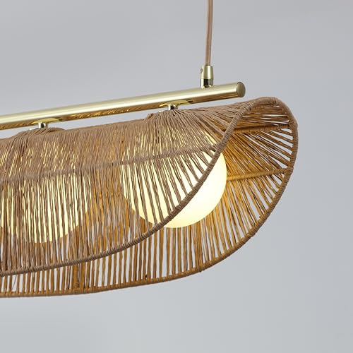 Sovev 27.5 in. Brass Bohemian 3-Light Dimmable Pendant Light with Opal Glass Rattan Shade - color: Sovev - 3 Light