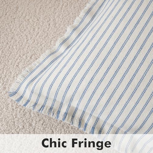 MIULEE Pack of 2 Light Blue Pillow Covers 18x18 Inch Striped Farmhouse Couch Spring Spring Throw Pillow Covers with Fringe Chic Cotton Decorative Cushion Covers for Sofa Living Room Bed Home Decor - color: Light Blue, size: 18" x 18" (Pack of 2)