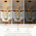 5-Light Woven Foyer Chandeliers for High Ceiling,5 Dome Boho Rattan Pendant Light Farmhouse Wicker Ceiling Light,rustic Hemp rope Light Fixture For Living Room Hallway Staircase Entryway(Bulb Incl. - color: 14" Natural 5-Light