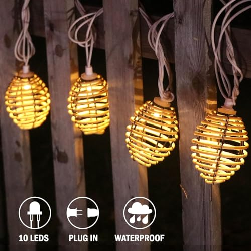 Vigdur Rattan Ball String Lights - 10FT Lantern String Lights Plug in with 10 Led Bulbs, Decorative String Light for Indoor Outdoor Balcony Patio Garden Wedding Bedroom Decor - color: Khaki
