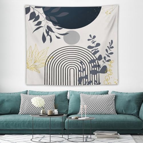 Navy Blue Boho Mid Century Leaf Tapestry,Arch Sun Abstract Leaves Tropical Palm Modern Minimalist Geometric Wall Hanging Neutral Home Decor Art for Living Room Bedroom Dorm 40"x30" - color: Boho Leaf-3, size: W40xL30in