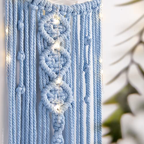 Macrame Moon Dream Catcher for Girl, Blue Boho Crescent Dreamcatcher for Bedroom Adult, Handmade Nursery Room Wall Hanging with Star Pendant for Teen Boy, Bohemian Home Decoration Idea - color: Baby Blue, size: Without Light