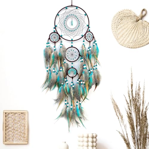 Large Dream Catchers,Boho Handmade Woven Turquoise Dream Catcher Wall Hanging Ornament for Bedroom Living Room Apartment Wedding Party Decor, Festival Blessing Gift (Turquoise) - color: Turquoise