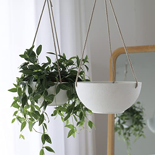 LA JOLIE MUSE White Hanging Planter Basket - 8 Inch Indoor Outdoor Flower Pots, Plant Containers W/Drainage Hole, Plant Pot for Hanging Plants, Pack 2 - color: White, size: 8 Inch