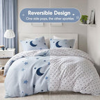 Intelligent Design Kids Cosmos Twin Size Duvet Set – Blue Star and Moon Tufted Chenille, Reversible 2-Piece Bedding with Star Pillow - color: Blue, size: Twin