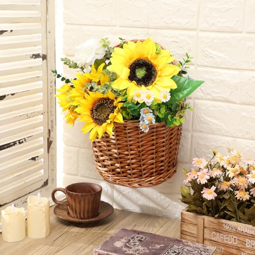 Threehoney 2 Pcs Woven Wicker Hanging Basket Door Hanging Basket Hanging Wicker Wall Basket with Plastic Liner Lower Plants Woven Basket for Home Garden Farmhouse, 5.9"D x 9.84"W x 6.69"H