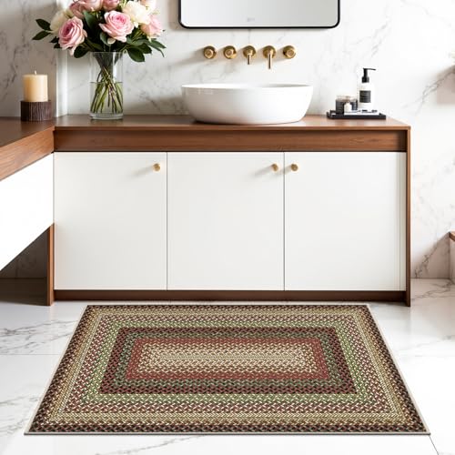 Ileading Faux Braided Indoor Door Mat 2'x3' Washable Farmhouse, No-Shed Non-Slip Woven Carpet, Pet Friendly Stain Resistant Jute Style Rug for Entryway Kitchen Laundry Room - color: Multi Color-red, size: 2' x 3'(Rectangular)