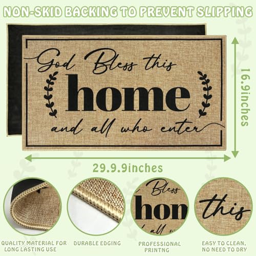 Door Mat Home Mats for Front Door Indoor Outdoor Entrance Welcome Mats with Non-Slip Backing God Bless Mat for Family Housewarming Gifts Durable Porch Hallway Floor Rugs Home Decoration 16.9"x29.9" - color: God Bless This Home