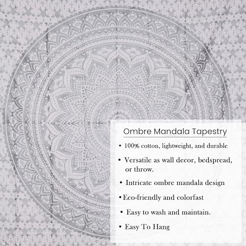 THE ART BOX Glittering Silver Grey Tapestry Wall Hanging Mandala – Bohemian Room Decor – Cotton Throw Tapestry – Small Bedspread 30x40 Inches - color: Silver and White, size: 30"L x 40"W