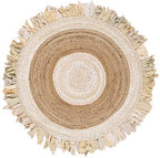 SAFAVIEH Cape Cod Collection Area Rug - 4' Round, Beige & Natural, Handmade Boho Fringe Jute & Cotton, Ideal for High Traffic Areas in Living Room, Bedroom (CAP701B) - color: Beige/Natural, size: 4' (Round)