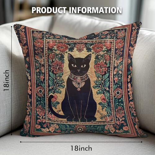 YOU FOUND ME William Morris Abstract Vintage Black Cat Design Throw Pillow Cover Home Decor, Art Decor Pillowcase Cushion Cover for Bed Sofa Living Room, Indoor and Outdoor 18x18inch (Black Cat5) - color: Black Cat5