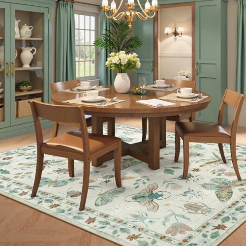 Beeiva Insect Print Rug 6x9, Washable Carpet for Living Room Non Slip, Low Pile Ultra Thin Foldable Large Area Rugs for Bedroom Kids Room Playroom Nursery Home Decor(Beige,6x9ft) - color: Beige, size: 6' x 9' (Rectangular)