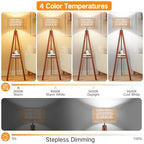 OUTON Boho Rattan Tripod Floor Lamp with Shelves, Remote Control, Dimmable Mid Century Modern Standing Lamp 58.5" for Bedroom, Living Room & Office, Lamp Shade Includes E26 9W Bulb, Walnut - color: Walnut & Rattan Shade
