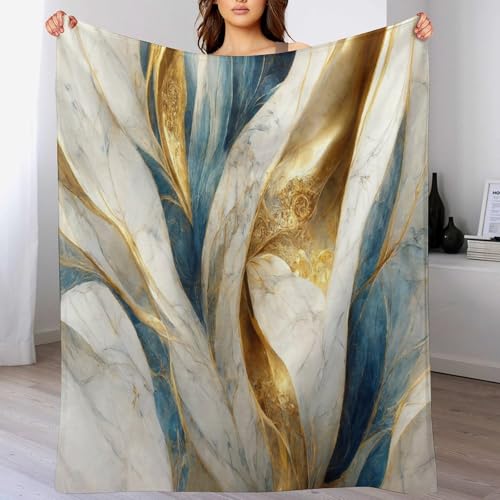Abstract Marble Blanket, Modern Luxury Baroque Golden Blue White Stone Veins Pattern Soft Warm Cozy Plush Flannel Covers for Livingroom Bedroom Couch Chair Camping Travel Home Decor Tapestry 30x40in - color: Abstract-4, size: 30W" x 40L"