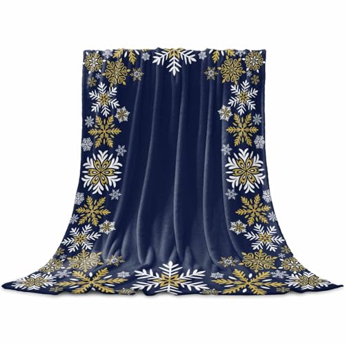 Gold White Snowflakes Christmas Throw Blankets, Winter Xmas Holiday Soft Fleece Blanket Decorative for Home Sofa Couch Chair Living Bedroom,40x50 Inches, Navy Blue - color: Christmas-hzf05874, size: 40x50 Inch