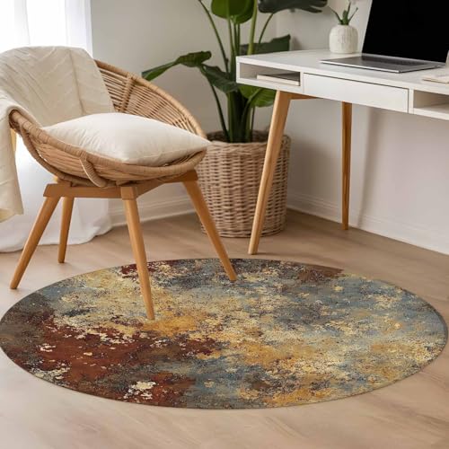 Rust Mottled Texture Small Round Rug 3 Ft, Vintage Distressed Abstract Area Rugs Washable Non Slip Indoor Floor Mats Circle Carpet for Living Room Bedroom Dining Room Home Decor - size: 3' (Round)