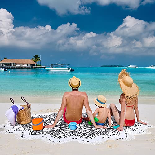 Large Microfiber Boho Mandala Beach Towel Round Bohemian Beach Blanket Hippie Indian Throw Blanket Beach Tapestry Sand Free Quick Dry Picnic Meditation Mat Wall Decor Circle Tablecloth,59'',Black - color: Black Mandala