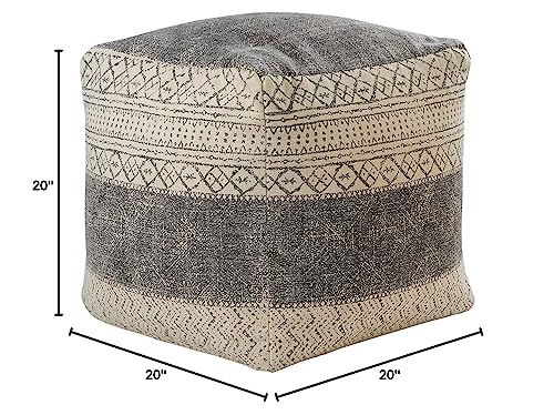 LR Home Pacifica Beige/Gray Large Ottoman Pouf for home decor | Tribal Hand-Woven Cotton Square pouf ottoman foot rest for bedroom & living room decor | 20 x 20 x 20 Ottoman Cube for Seating - color: Beige/Gray