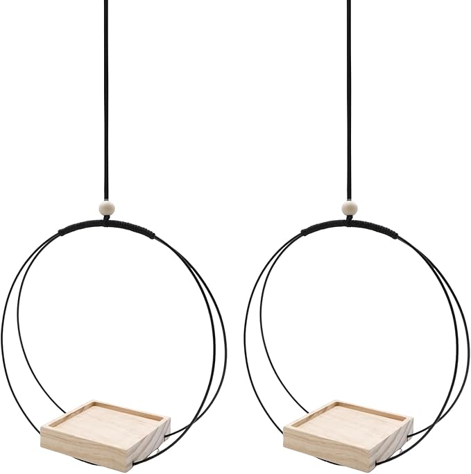 2Pcs Black Plant Hanger with Wood Base, Hanging Window Planter Boho Macrame Hanging Plant Holders, for Window Indoor Outdoor Room Ceiling Home Decorations