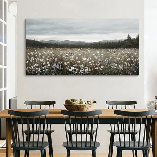 HGUAOA Vintage Landscape Wall Art for Bedroom and Living Room - Large Floral Artworks Farmhouse Wall Decor - Framed Neutral Nature Pictures - Above Bed Decor with Mountain Scenery 24×48IN - color: Vintage, size: 48"L x 24"W