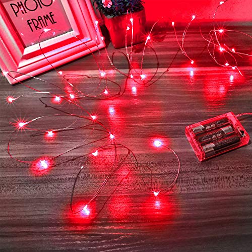 Ariceleo Led Fairy Lights Battery Operated, 2 Packs Mini Battery Powered Copper Wire Starry Fairy Lights for Bedroom, Christmas, Parties, Wedding, Centerpiece, Decoration (5m/16ft Red) - color: Red, size: 2 Pack