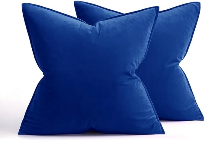 MIULEE Royal Blue Velvet Throw Pillow Covers 20x20 Soft Decorative Solid Square Cushion Cases Pack of 2 Modern Luxury Home Decor for Couch, Sofa, Bedroom