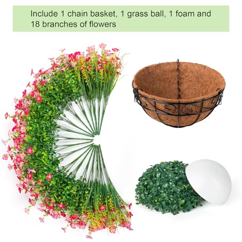 Ouddy Decor Artificial Hanging Flowers with Basket, Faux Silk Flowers in Coconut Lining Basket, Spring Summer Outdoor Decor Fake Hanging Plants for Garden Patio Yard Porch Lawn, Pink - color: Pink