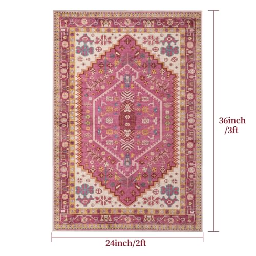 Ciicool Small Area Rug, 2x3ft Boho Rug, Ultra Soft Entry Rugs for Entryway, Non-Slip Washable Rugs Oriental Low-Pile Indoor Mat Floor Carpet for Entrance Bedroom Kitchen Bathroom Foyer Decor - color: Fuchsia, size: 2' X 3' (Rectangular)