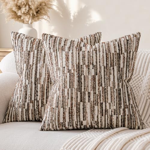 a moment Boho Throw Pillow Covers Set of 2,Striped Decorative Rustic Farmhouse Pillow Cases,Aesthetic Modern Home Decor Couch Cushion Covers for Bed Sofa Living Room 26"X26"Dark Brown - color: Dark Brown, size: 26" x 26" (Pack of 2)