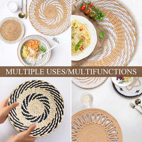 8 Pack Boho Wall Basket Decor, 12 Inch Wall Decoration Round Handmade Hanging, Rattan Woven Wall Basket Decor for Living Room, Rustic Flat Elegant, Farmhouse, Bedrooms, Table Settings, Kitchen Home - color: 8 PCS
