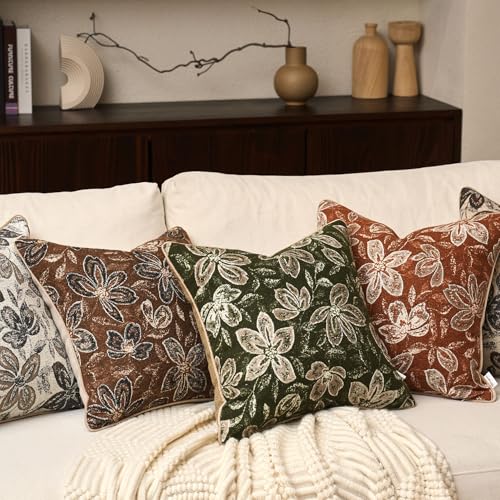 Yangest Flower Pillow Cover 12 x 20 Inches, Nature Chenille Rectangle Throw Pillow Cover Soft Luxury Neutral Accent Couch Pillow Cover for Living Room Bedroom, Coffee Brown - color: Coffee Brown, size: 20" x 12" (Pack of 1)