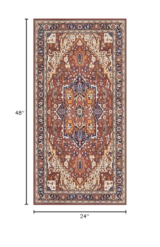 Moynesa Ultra-Thin Washable Kitchen Rugs, 2x4 Small Entryway Rug Door Mat Non Slip Stain Resistant, Oriental Throw Rug for Front Indoor Entrance Bathroom Laundry Room, Brown/Multi - color: Brown/Multi, size: 2' x 4'